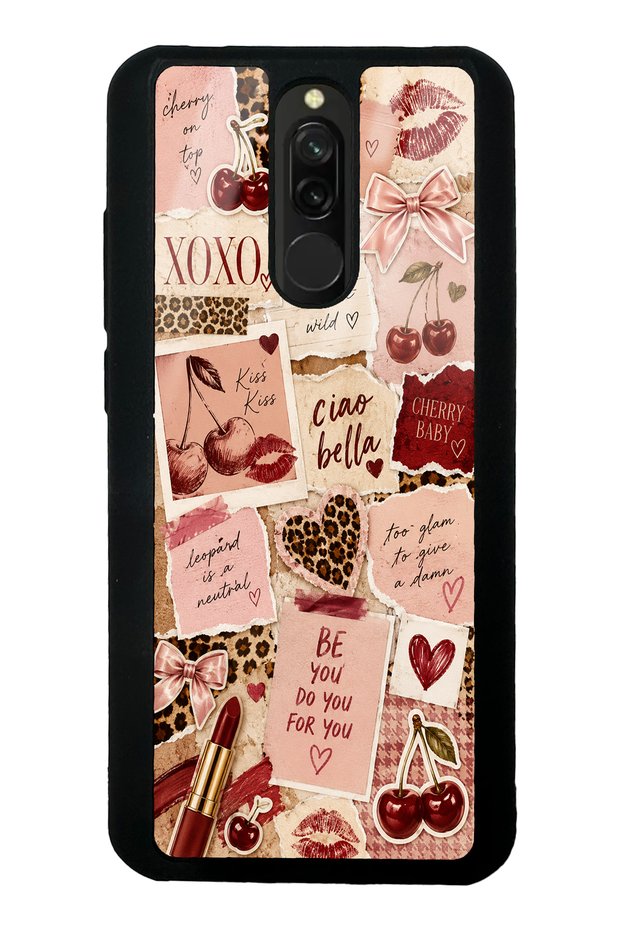 حافظة هاتف لامعة بتصميم Xiaomi Redmi 8 Cherry Leopard Notes