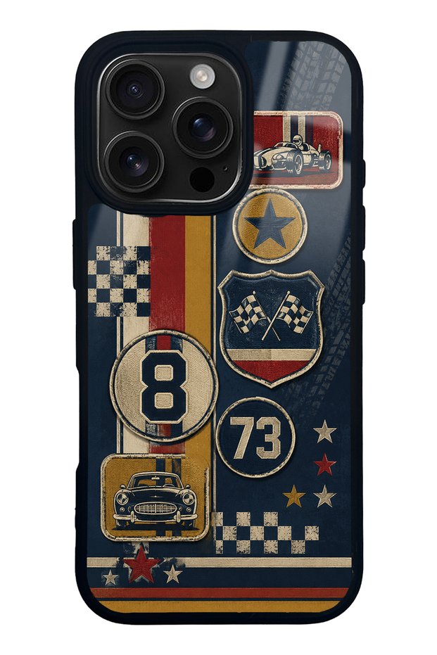 iPhone 16 Pro Old School Racing Design Glossy Phone Case