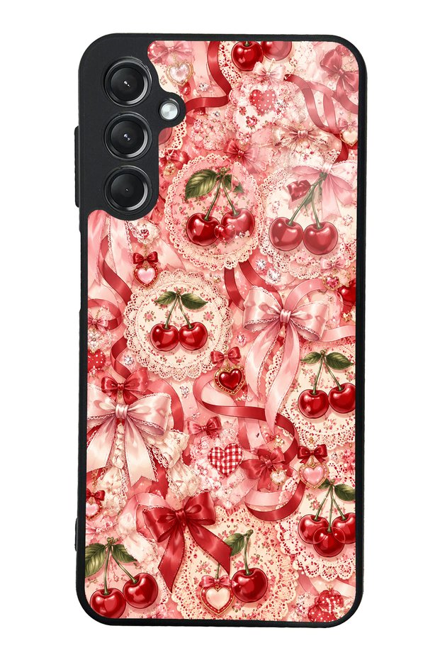 Samsung A24 Glossy Phone Case with Cherry Lace Fantasy Design