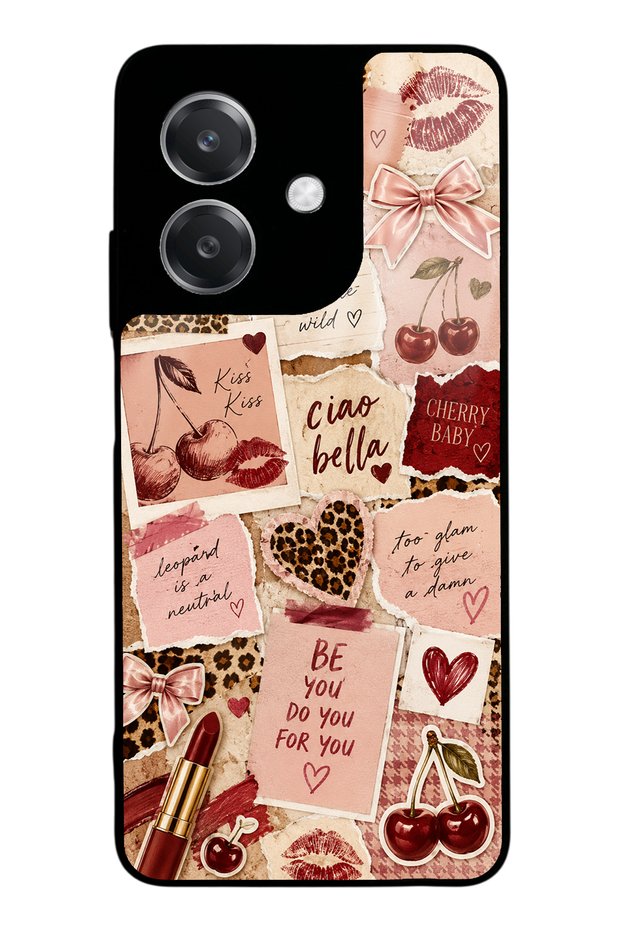 Oppo A3 Cherry Leopard Notes Design Glossy Phone Case