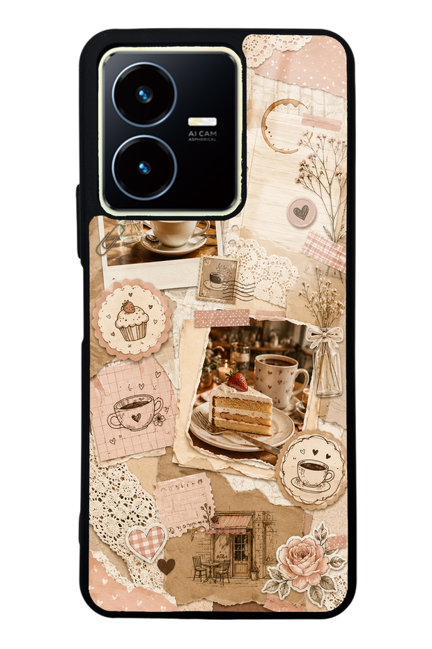 Vivo Y22S Glossy Phone Case with Café Love Letters Design