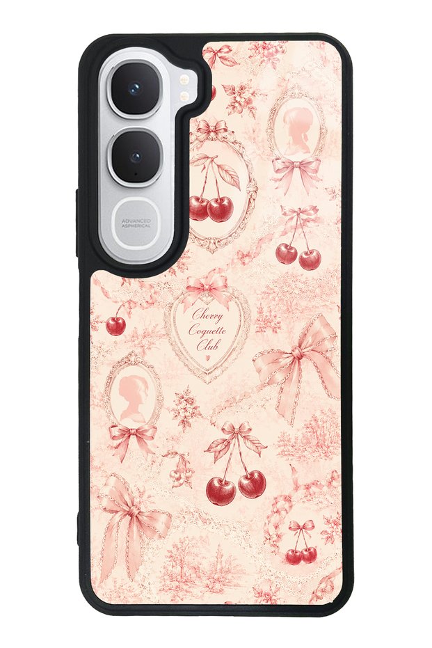 Vivo Y31 Glossy Phone Case with Cherry Coquette Toile Design