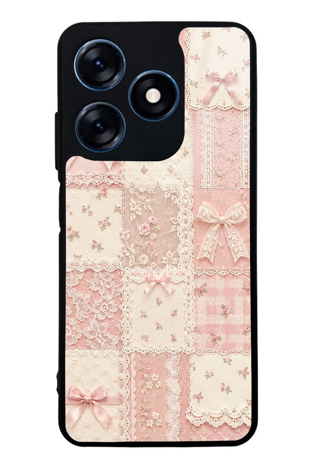 Tecno Spark 10 Glossy Phone Case with Pink Lace Patchwork Design