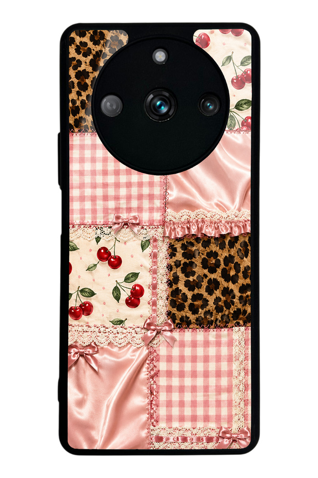 Realme 11 Pro Glossy Phone Case with Cherry Leopard Patchwork Design