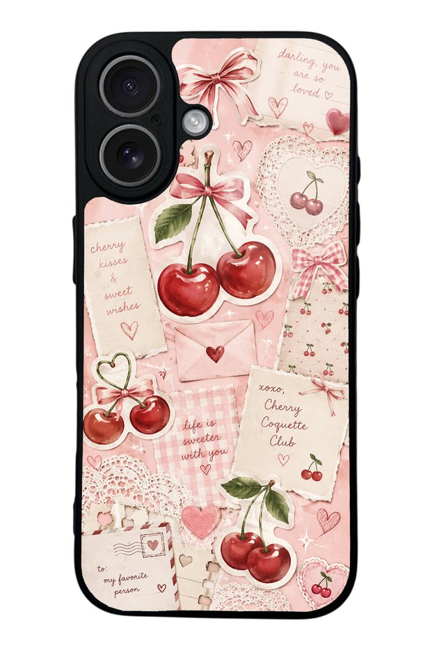 iPhone 17 Glossy Phone Case with Cherry Love Letters Design