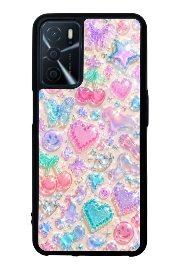 Oppo A16 Y2K Glossy Phone Case with Jelly Charms Design