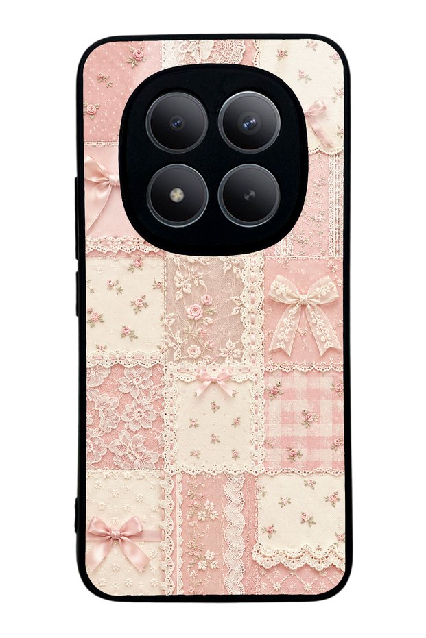 Xiaomi Redmi Note 15 Pro Plus Glossy Phone Case with Pink Lace Patchwork Design