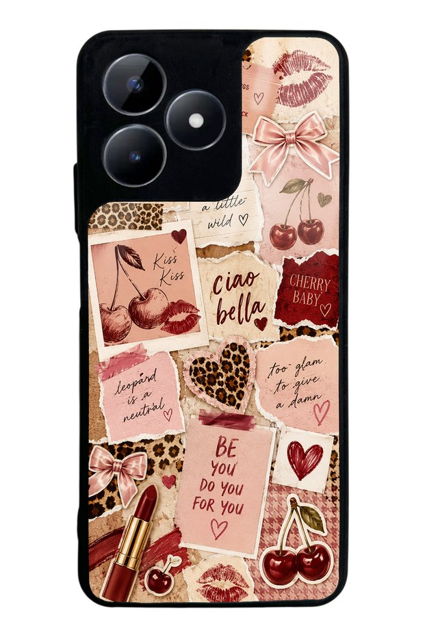 Realme C53 Glossy Phone Case with Cherry Leopard Notes Design