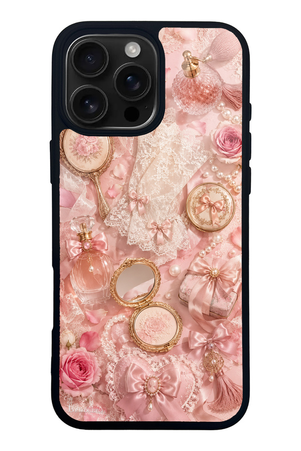 iPhone 16 Pro Max Glossy Phone Case with Vintage Rose Vanity Design