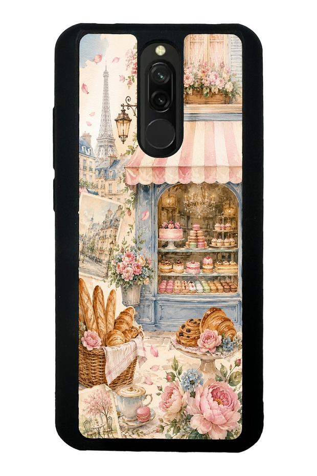 حافظة هاتف Xiaomi Redmi 8 بتصميم Paris Café Bloom اللامع