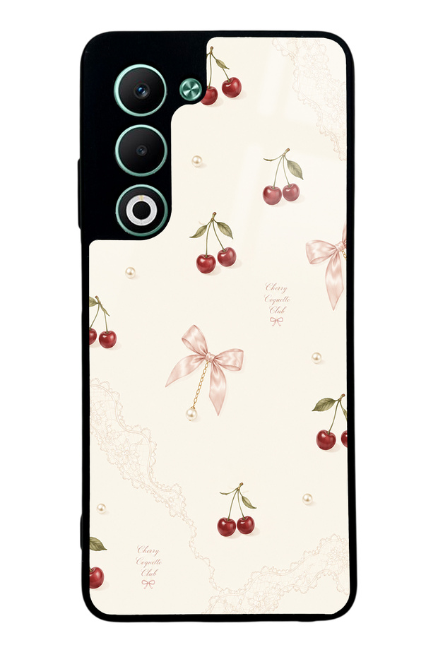 Oppo A5 Glossy Phone Case with Cherry Pearl Lace Design