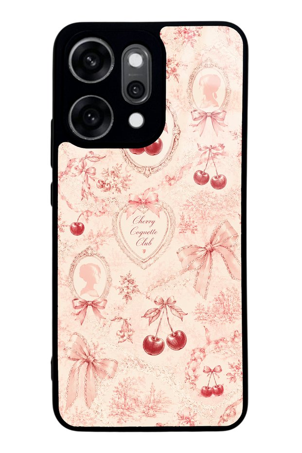 Oppo Reno 14 Pro Cherry Coquette Toile Design Glossy Phone Case
