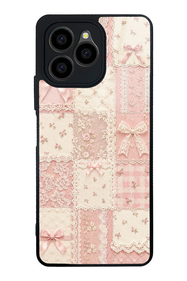 Omix X6 Glossy Phone Case with Pink Lace Patchwork Design