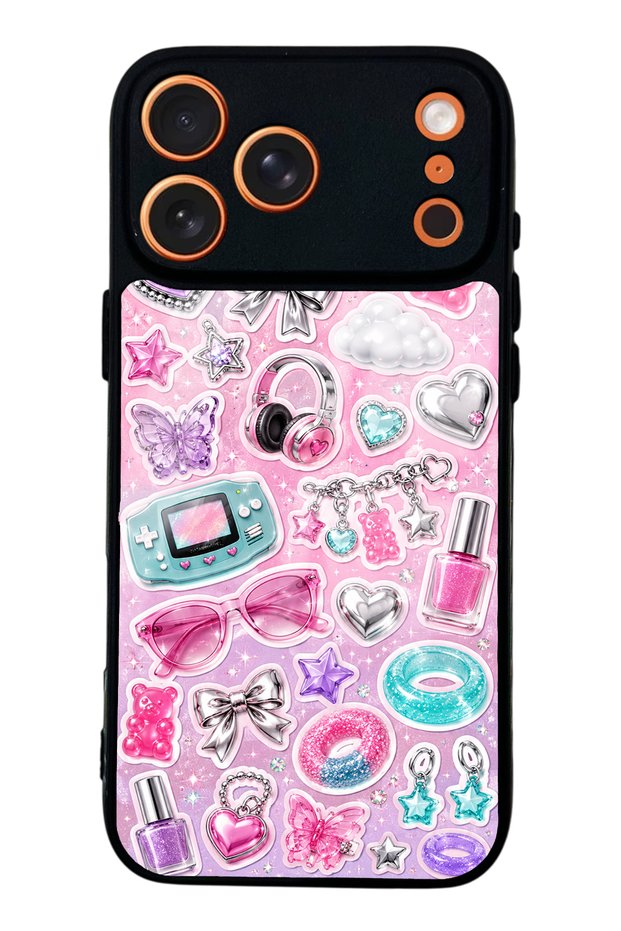 حافظة هاتف لامعة بتصميم Y2K Sticker Dreams لهاتف iPhone 17 Pro Max