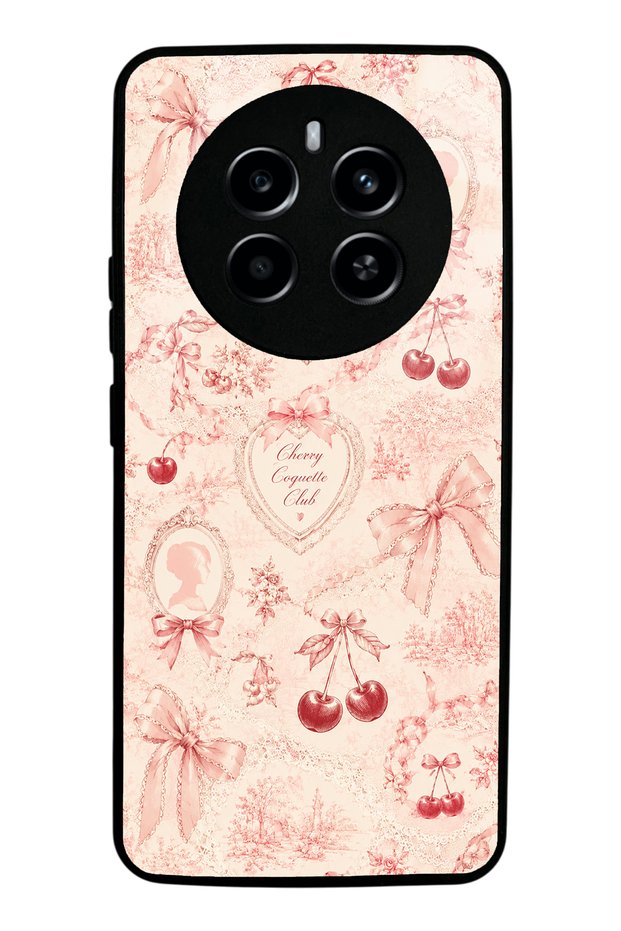 Realme 12 Pro Glossy Phone Case with Cherry Coquette Toile Design