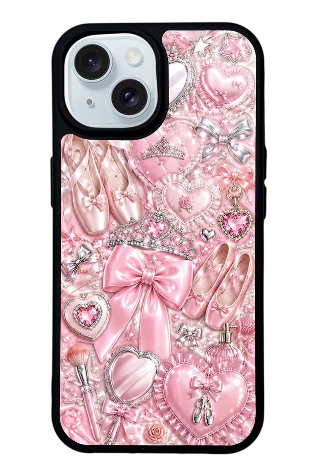 iPhone 15 Royal Pink Ballet Design Glossy Phone Case