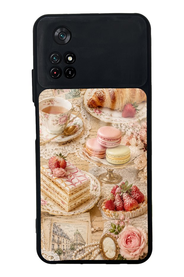 حافظة هاتف Xiaomi Poco M4 Pro بتصميم باريسي لامع بتصميم الشاي والمعجنات