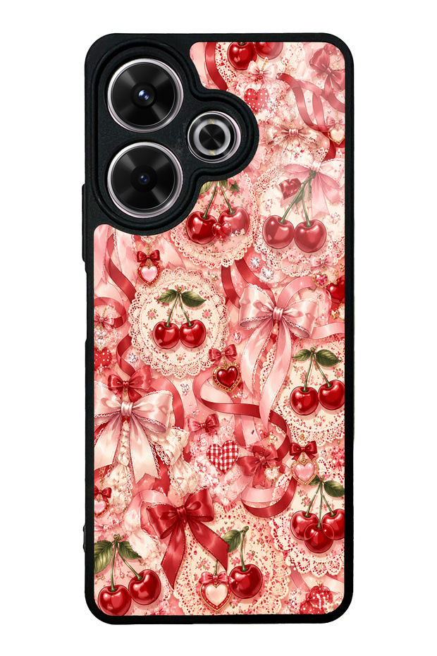 Xiaomi Redmi 13 4g Glossy Phone Case with Cherry Lace Fantasy Design