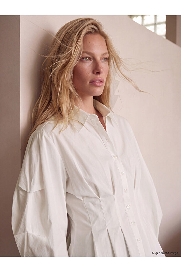 Lcw Vision White Pleated Women's Shirt