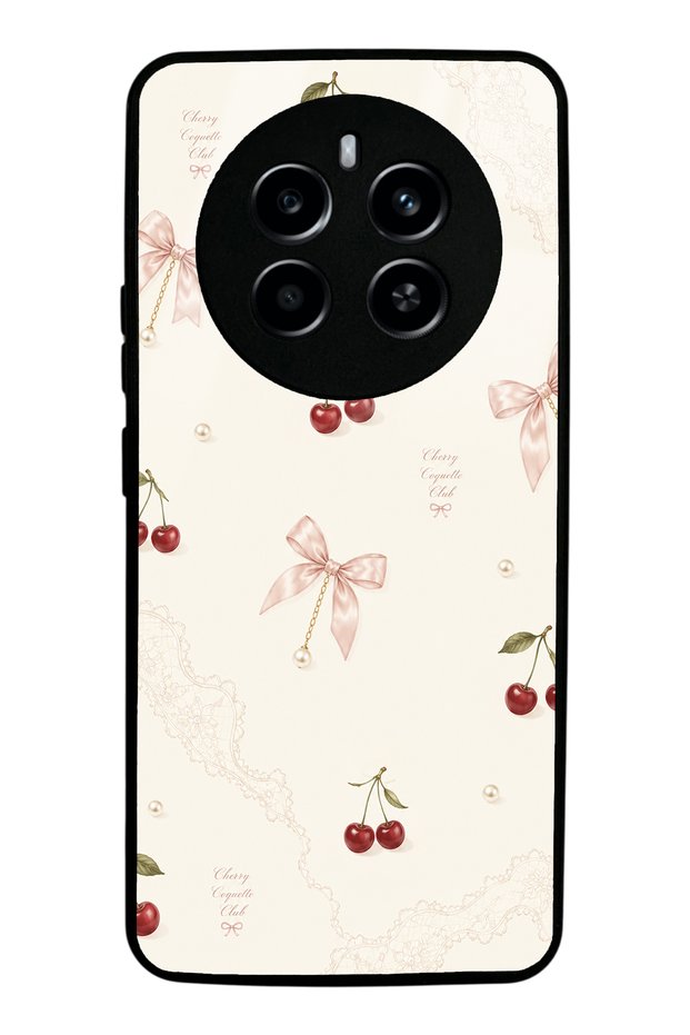 Realme 12 Pro Plus Glossy Phone Case with Cherry Pearl Lace Design