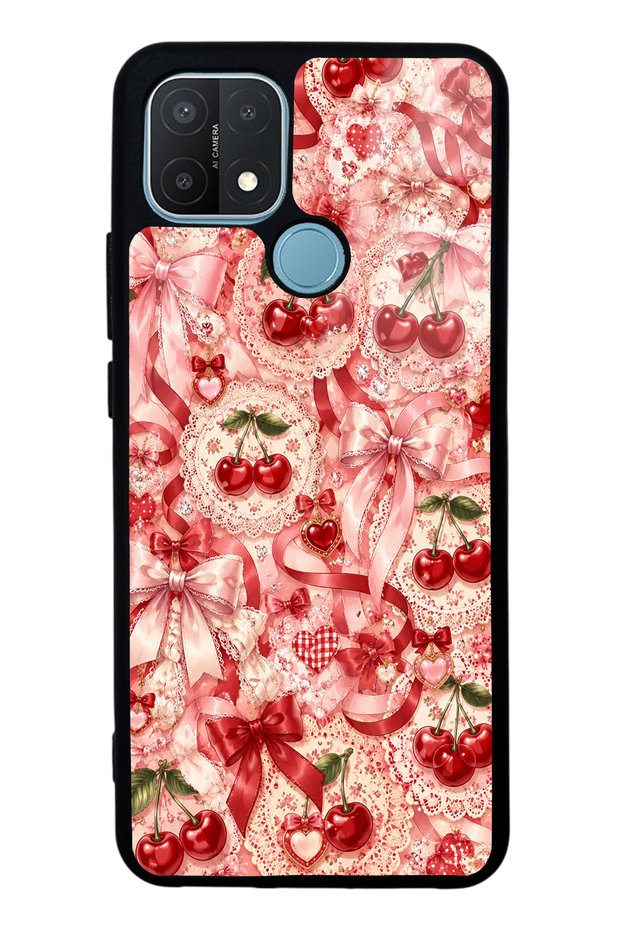 Oppo A15S Glossy Phone Case with Cherry Lace Fantasy Design