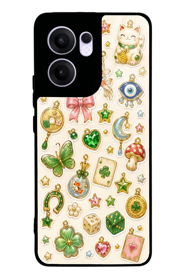 Oppo Reno 13F Glossy Phone Case with Lucky Star Charms Design