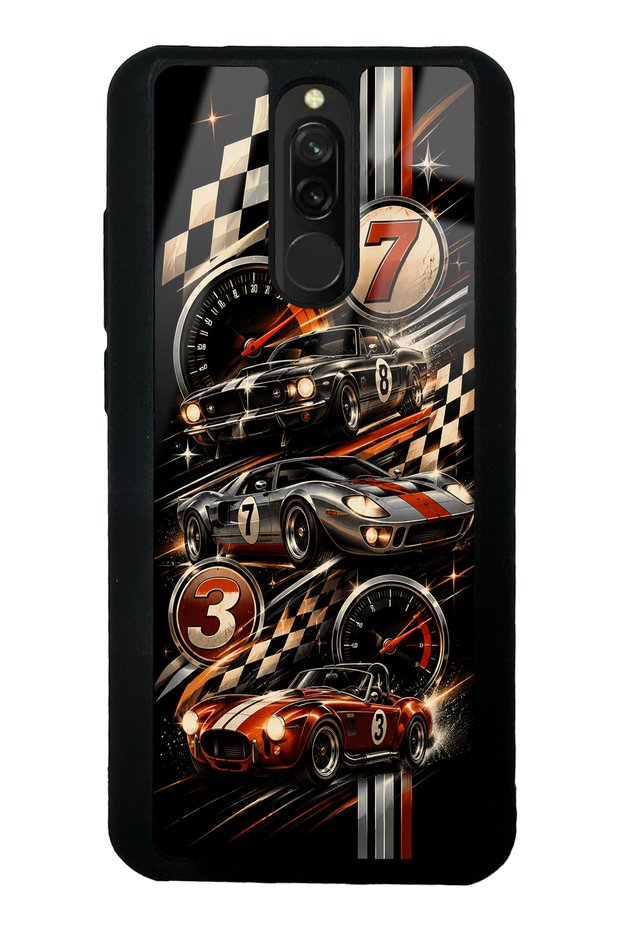 Xiaomi Redmi 8 Glossy Phone Case with Retro Speed Icons Design