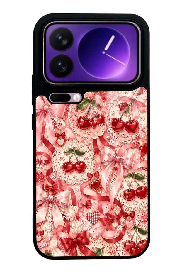 Xiaomi 17 Pro Glossy Phone Case with Cherry Lace Fantasy Design