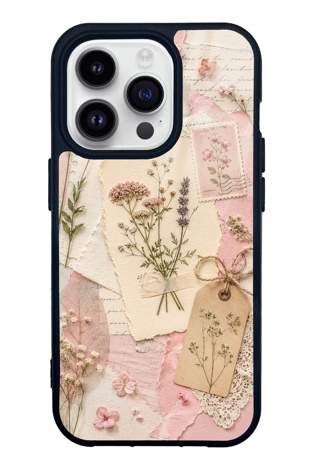 iPhone 14 Pro Blush Herbarium Design Glossy Phone Case