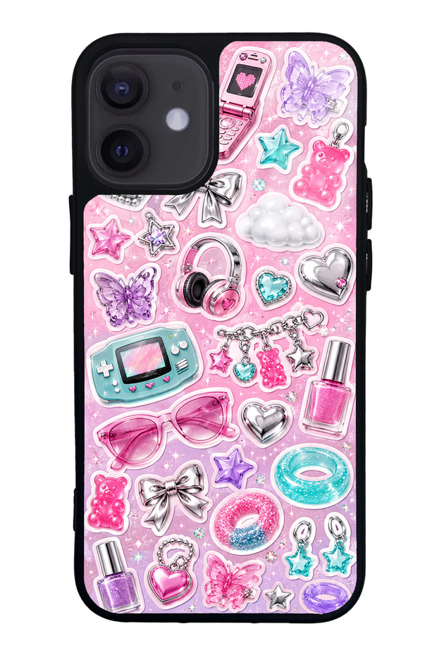 iPhone 12 Mini Y2K Sticker Dreams Design Glossy Phone Case