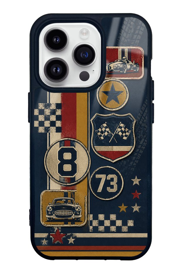 iPhone 14 Pro Old School Racing Design Glossy Phone Case