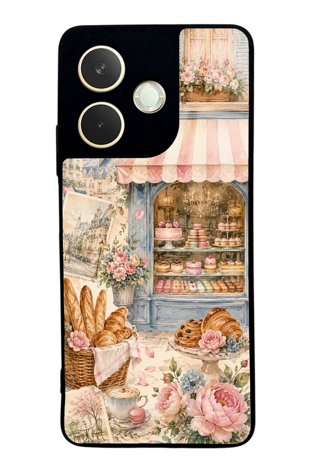 حافظة هاتف لامعة بتصميم Paris Café Bloom لهاتف Oppo A5 Pro