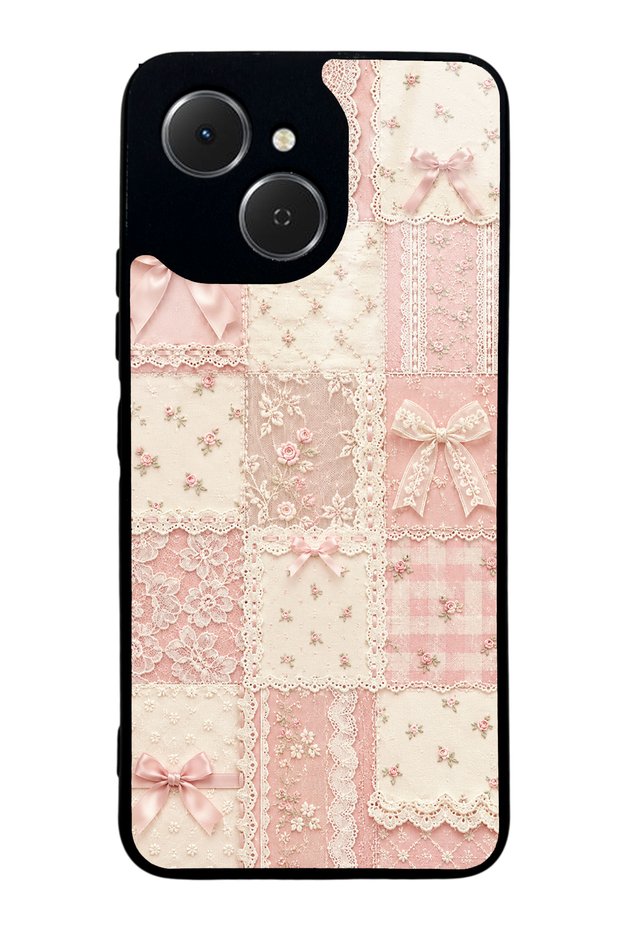 Tecno Spark 40C Glossy Phone Case with Pink Lace Patchwork Design