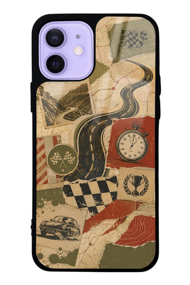 iPhone 12 Glossy Phone Case with Retro Road Racing Design