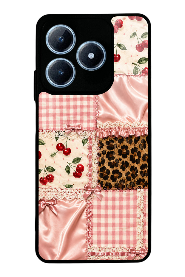 Realme C63 Glossy Phone Case with Cherry Leopard Patchwork Design