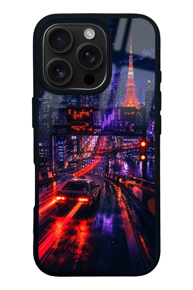 iPhone 16 Pro Neon Tokyo Nights Design Glossy Phone Case