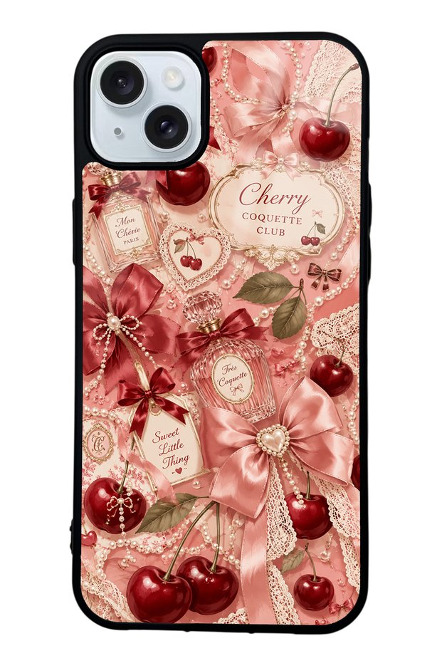 iPhone 15 Plus Glossy Phone Case with Cherry Parfum Coquette Design