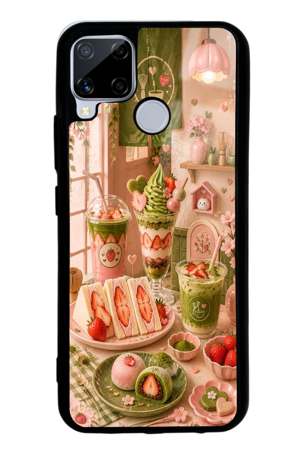 Realme C15 Glossy Phone Case with Berry Matcha Corner Design