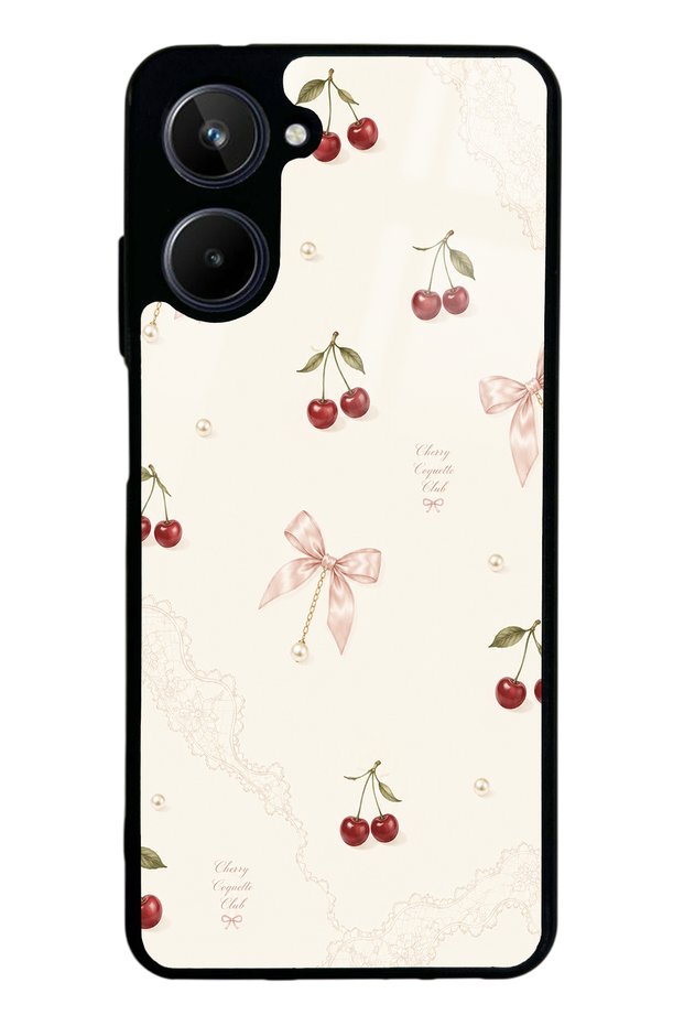 Realme 10 Glossy Phone Case with Cherry Pearl Lace Design