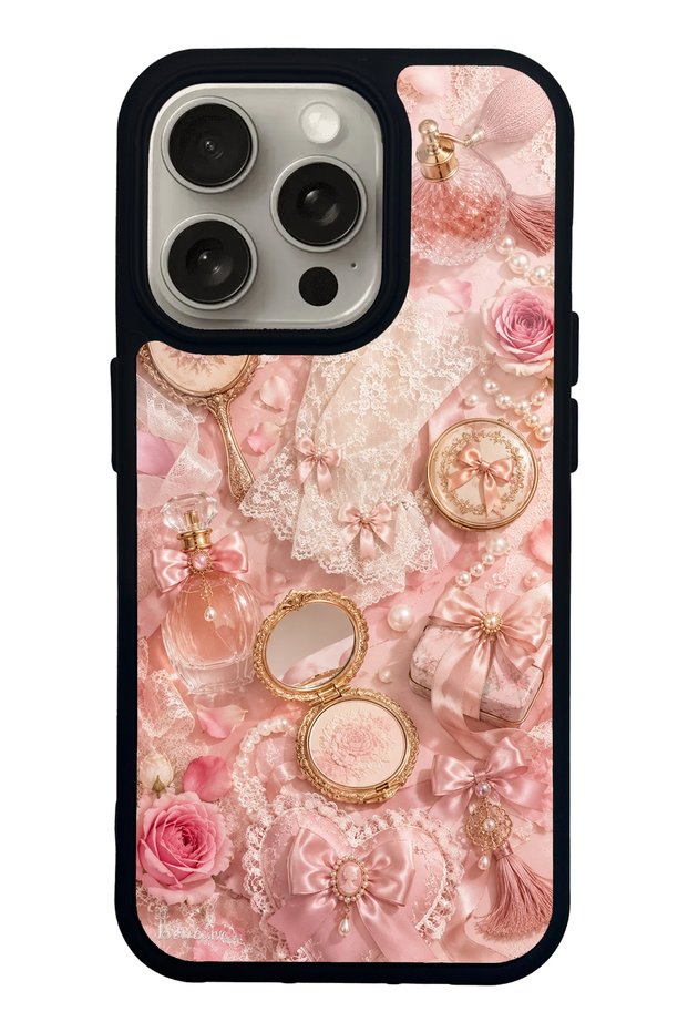 iPhone 15 Pro Glossy Phone Case with Vintage Rose Vanity Design