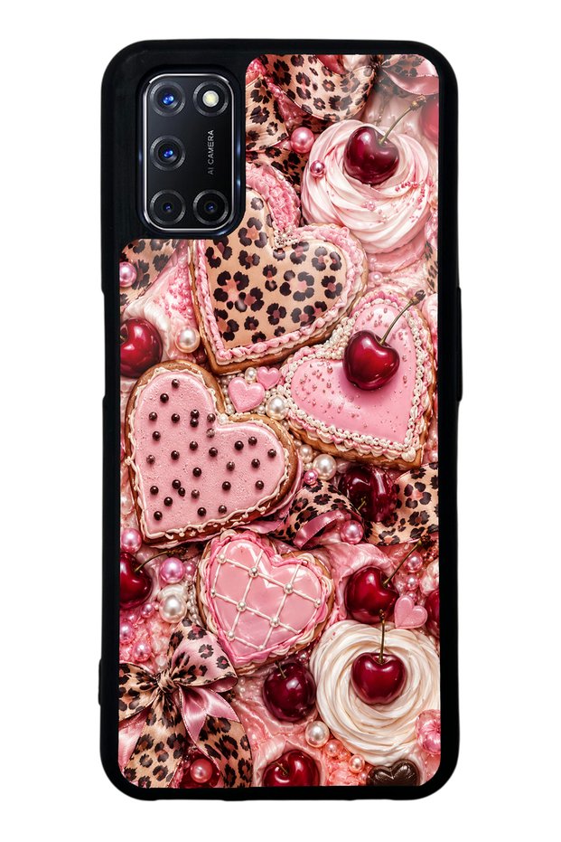 Oppo A52 Glossy Phone Case with Cherry Leopard Sweetheart Design