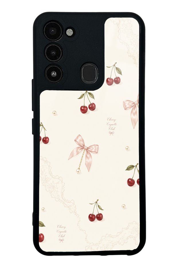 Tecno Spark 8C Glossy Phone Case with Cherry Pearl Lace Design