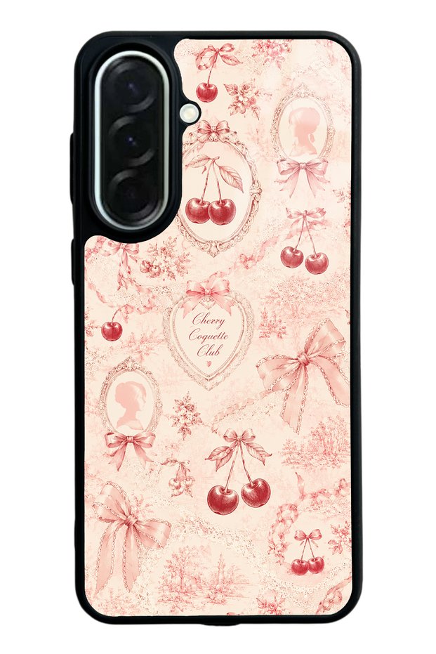 Samsung A37 Glossy Phone Case with Cherry Coquette Toile Design