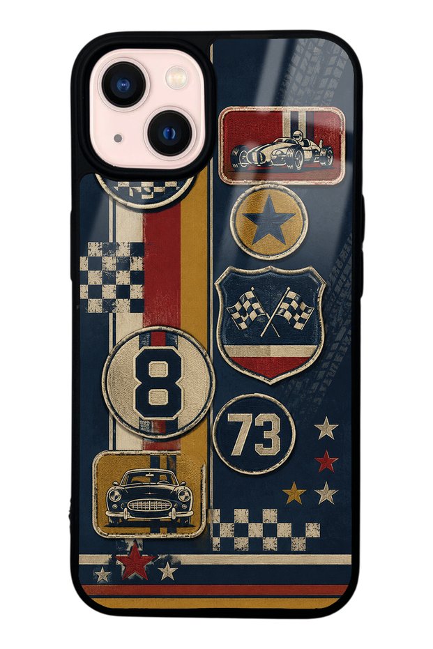 iPhone 13 Glossy Phone Case with Old School Racing Design