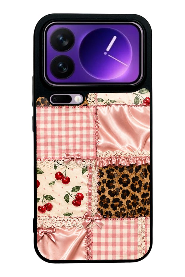 حافظة هاتف Xiaomi 17 Pro Max بتصميم مزيج من الألوان اللامعة مع تصميم جلد الفهد الكرزي