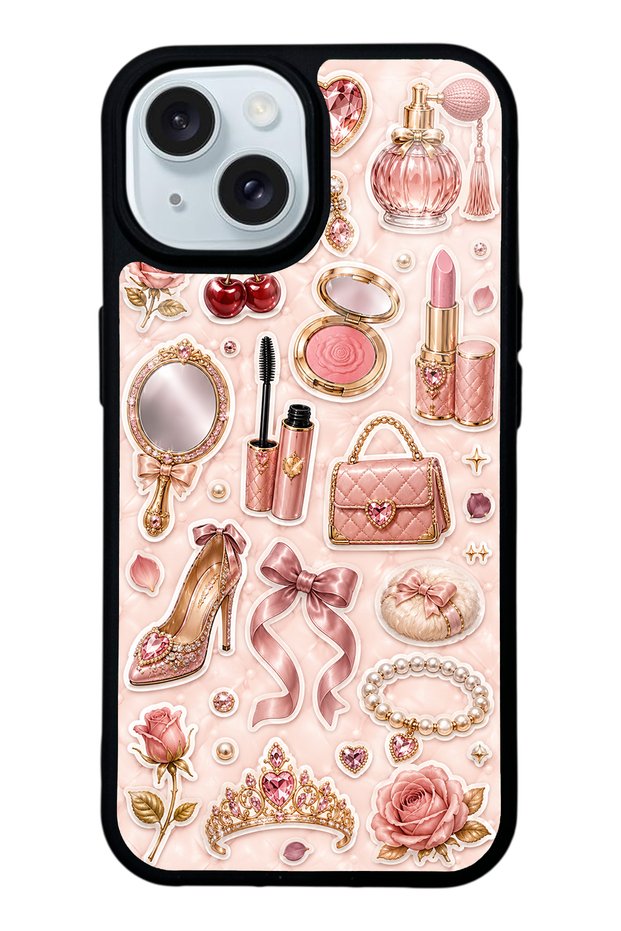iPhone 15 Rose Gold Glam Design Glossy Phone Case