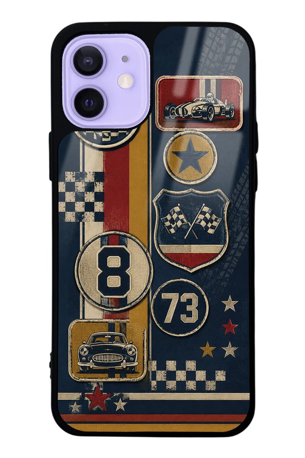 iPhone 12 Old School Racing Design Glossy Phone Case