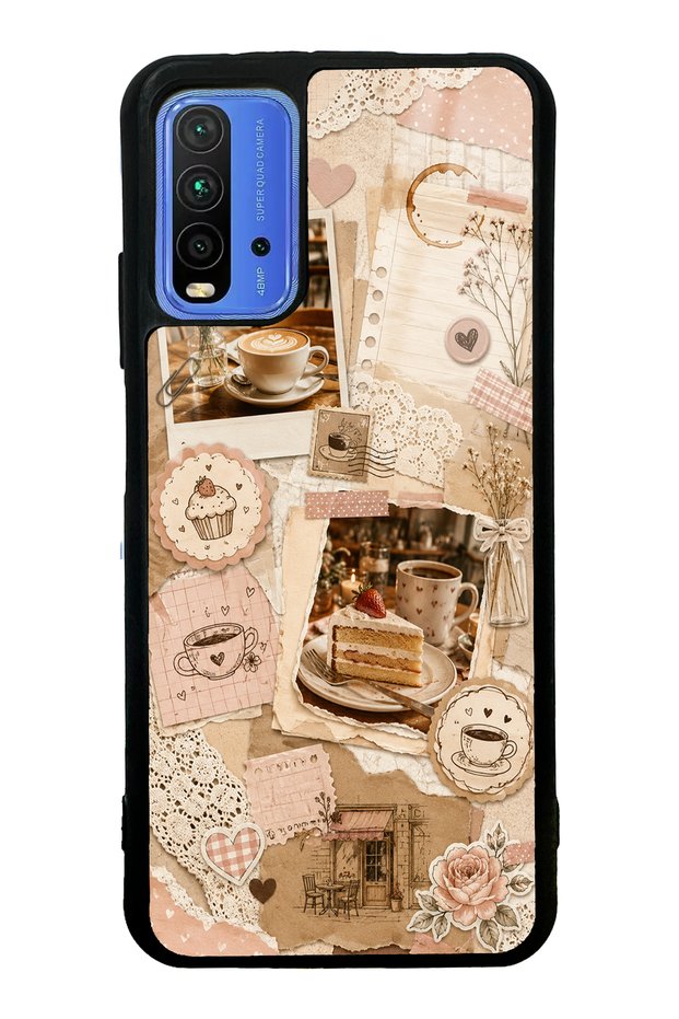 Xiaomi Redmi 9t Glossy Phone Case with Café Love Letters Design