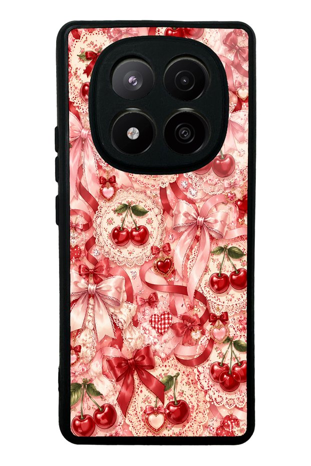 Xiaomi Redmi Note 14 Pro Plus Glossy Phone Case with Cherry Lace Fantasy Design