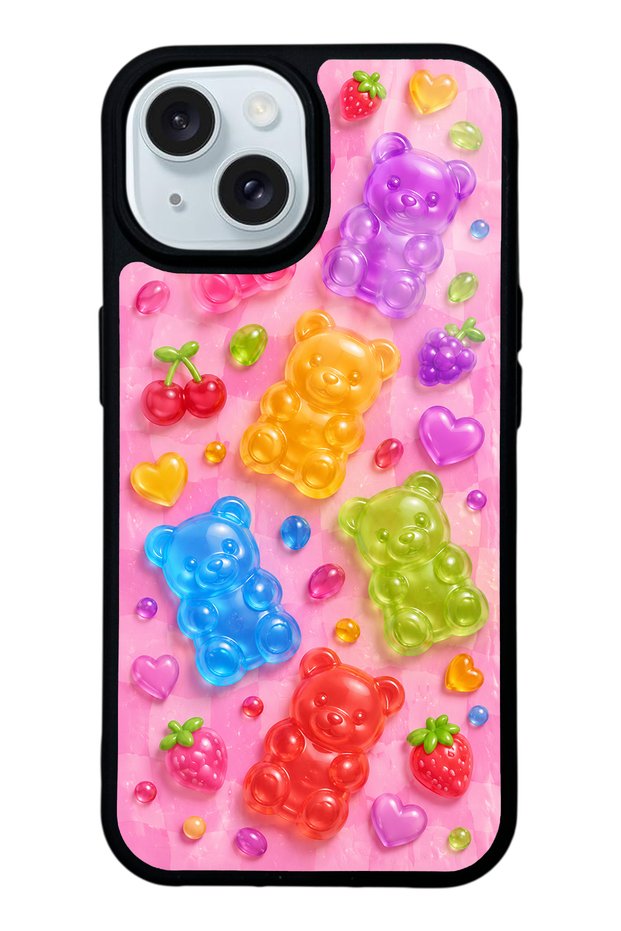 iPhone 15 Candy Bear Fruits Design Glossy Phone Case